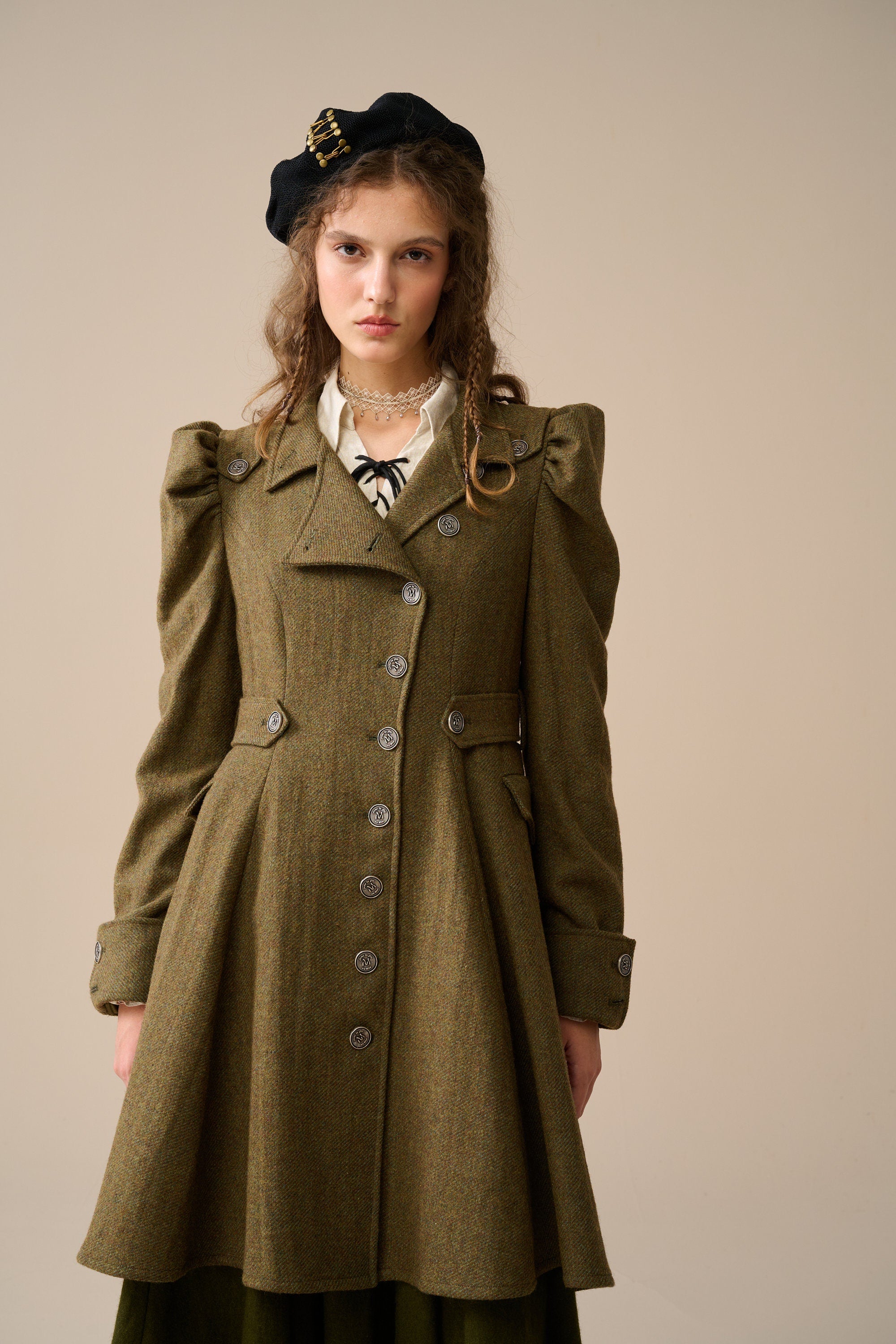 Jade 22 Belted vintage wool coat Linennaive