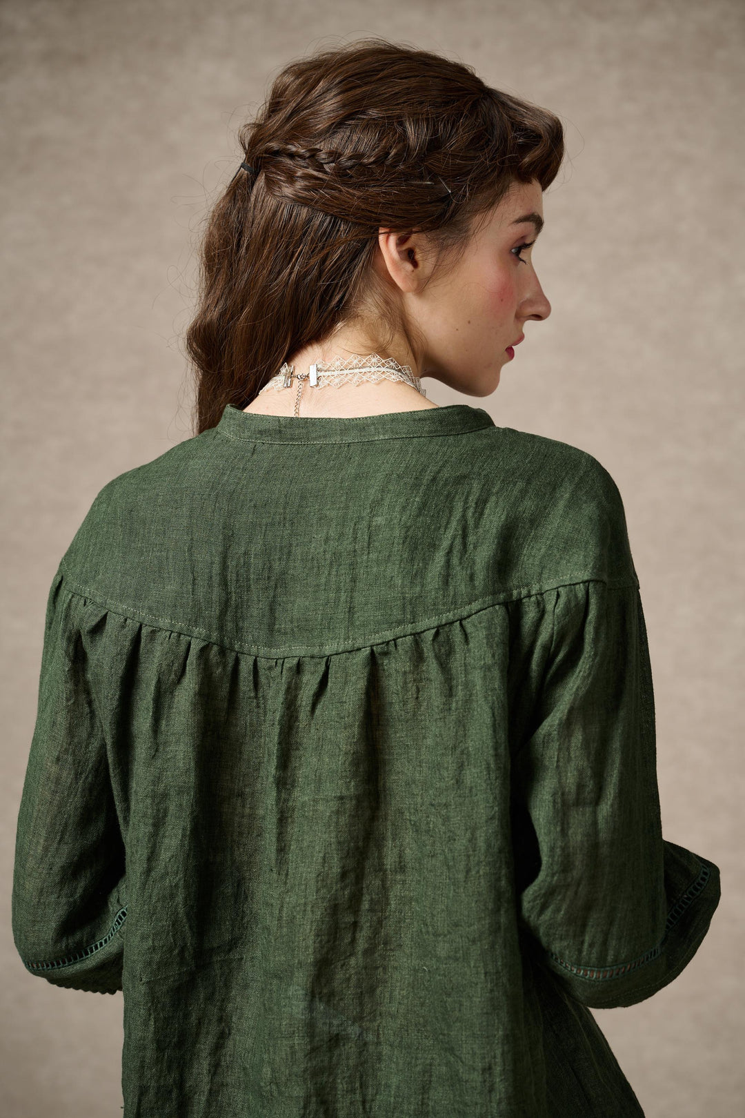 NERIA 21 | Lace up linen shirt blouse