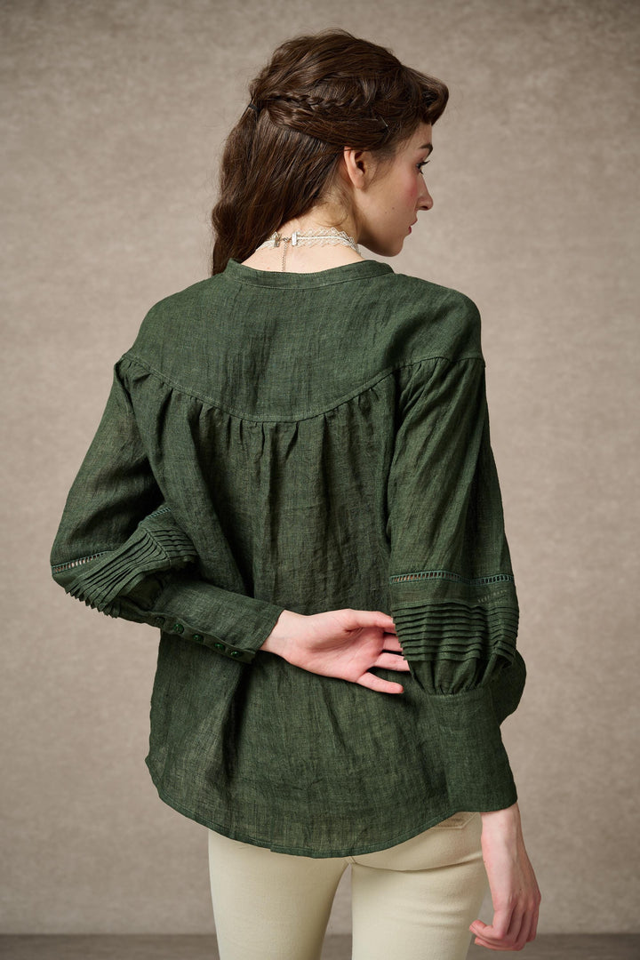 NERIA 21 | Lace up linen shirt blouse