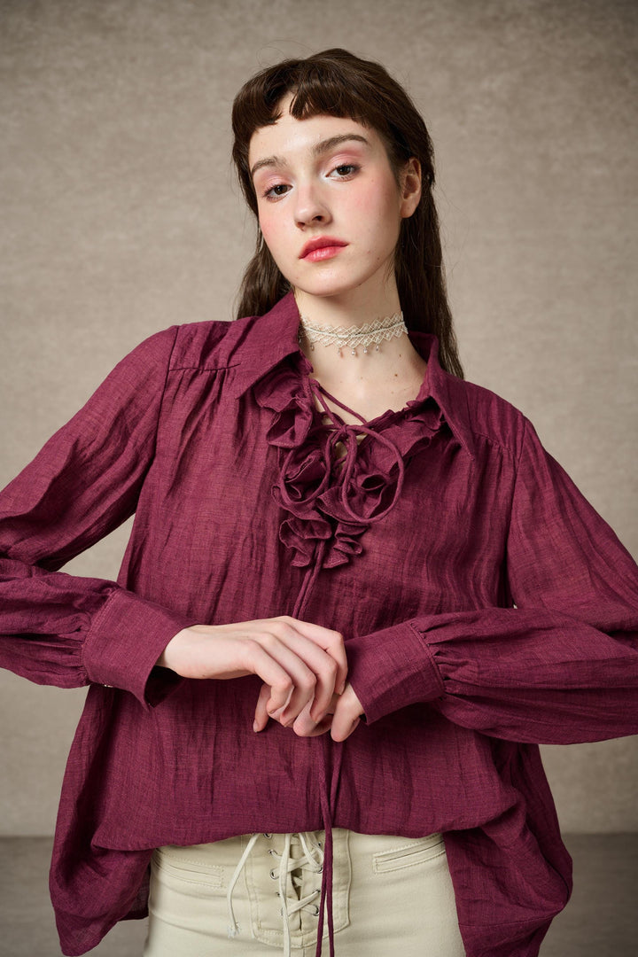 Laurel 13 | Lace-up Linen Blouse Shirt