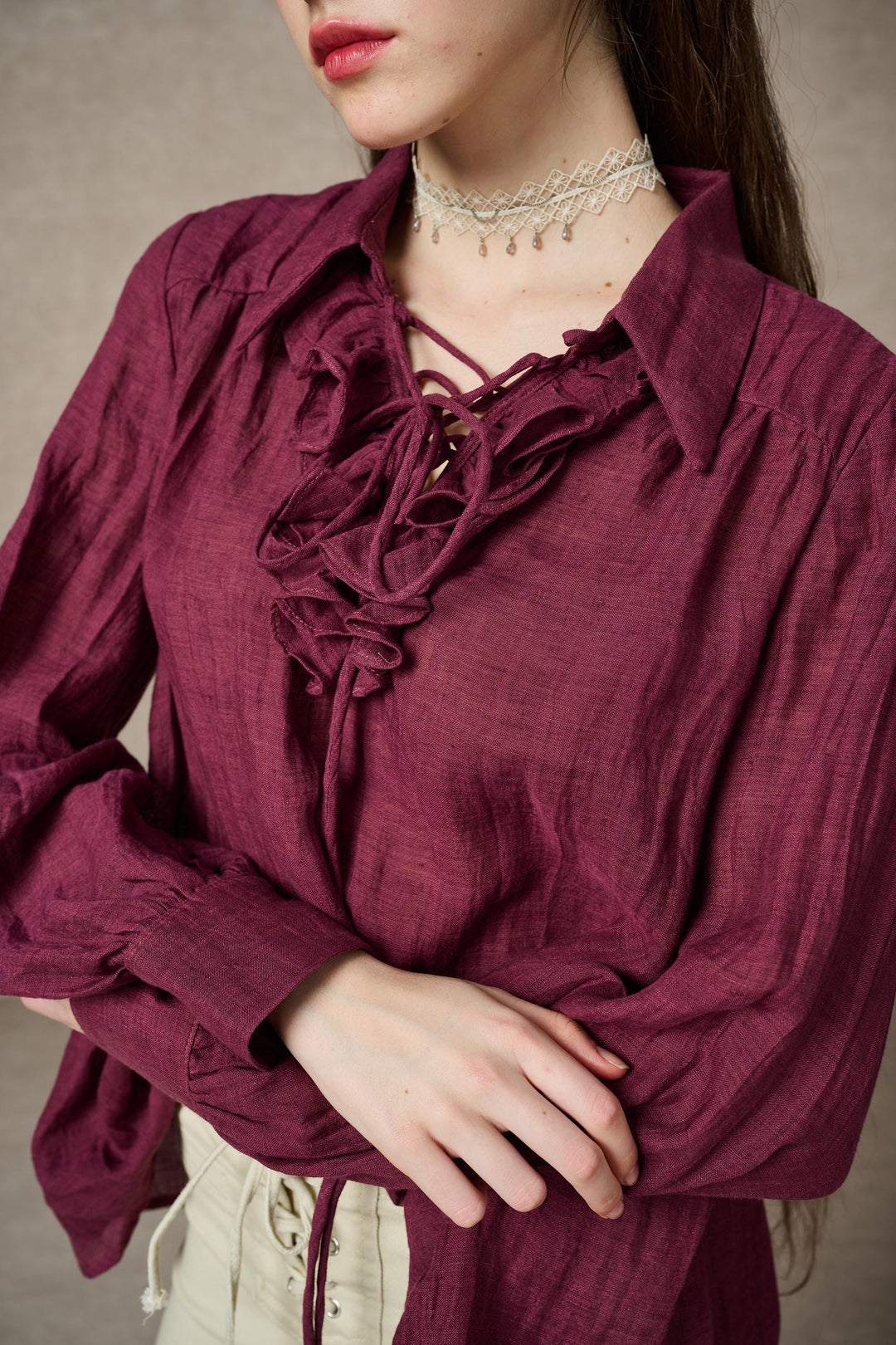 Laurel 13 | Lace-up Linen Blouse Shirt