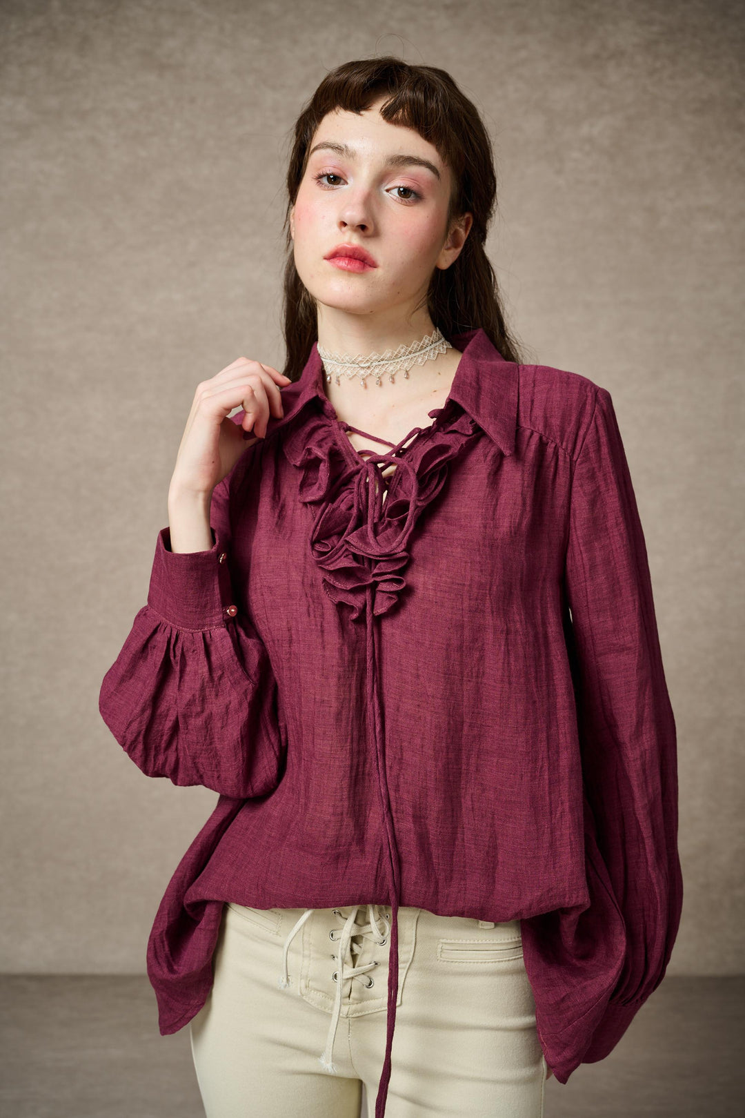 Laurel 13 | Lace-up Linen Blouse Shirt