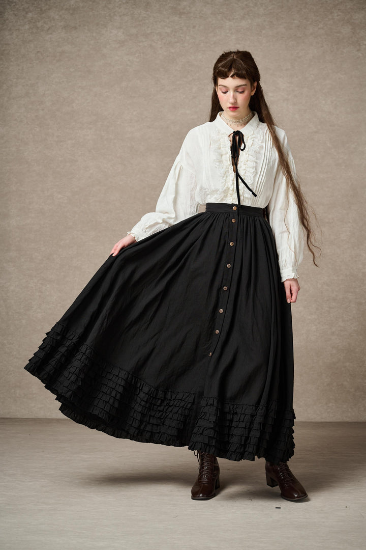 Dorothy 27 | Ruffled maxi linen skirt