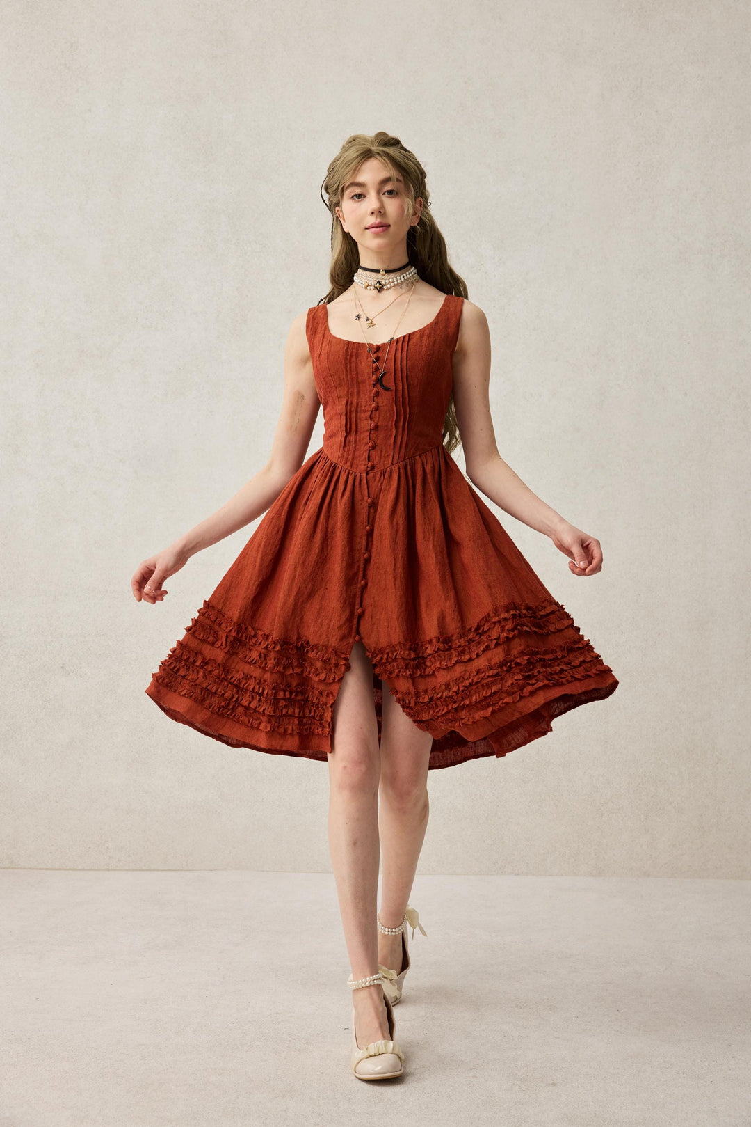 Wearable Poetry 17 | Ruffled linen dress & skirt （2 pieces)