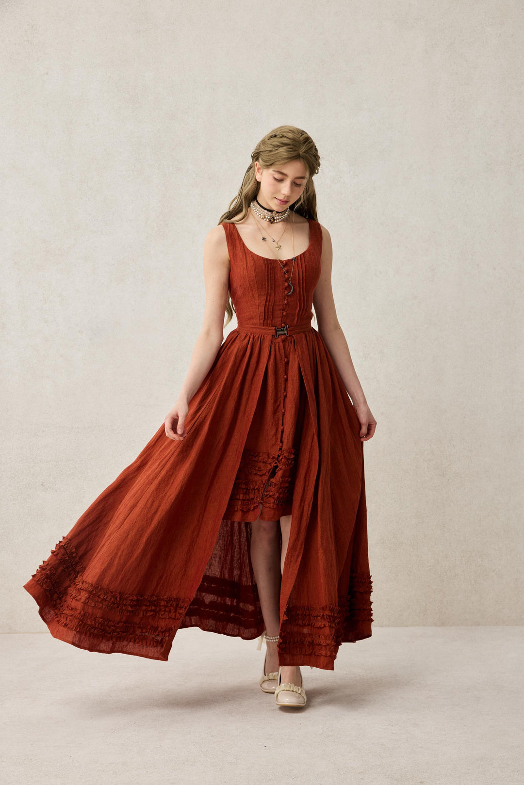 Wearable Poetry 17 | Ruffled linen dress & skirt （2 pieces)