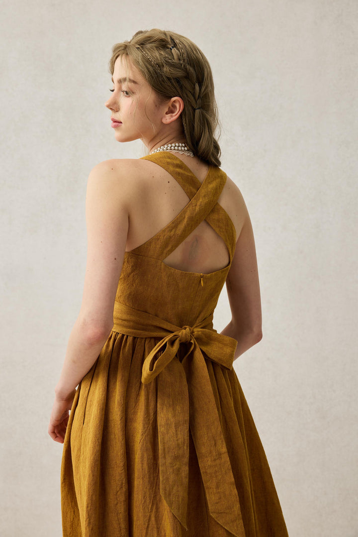 Chloris 19 |cross back linen dress