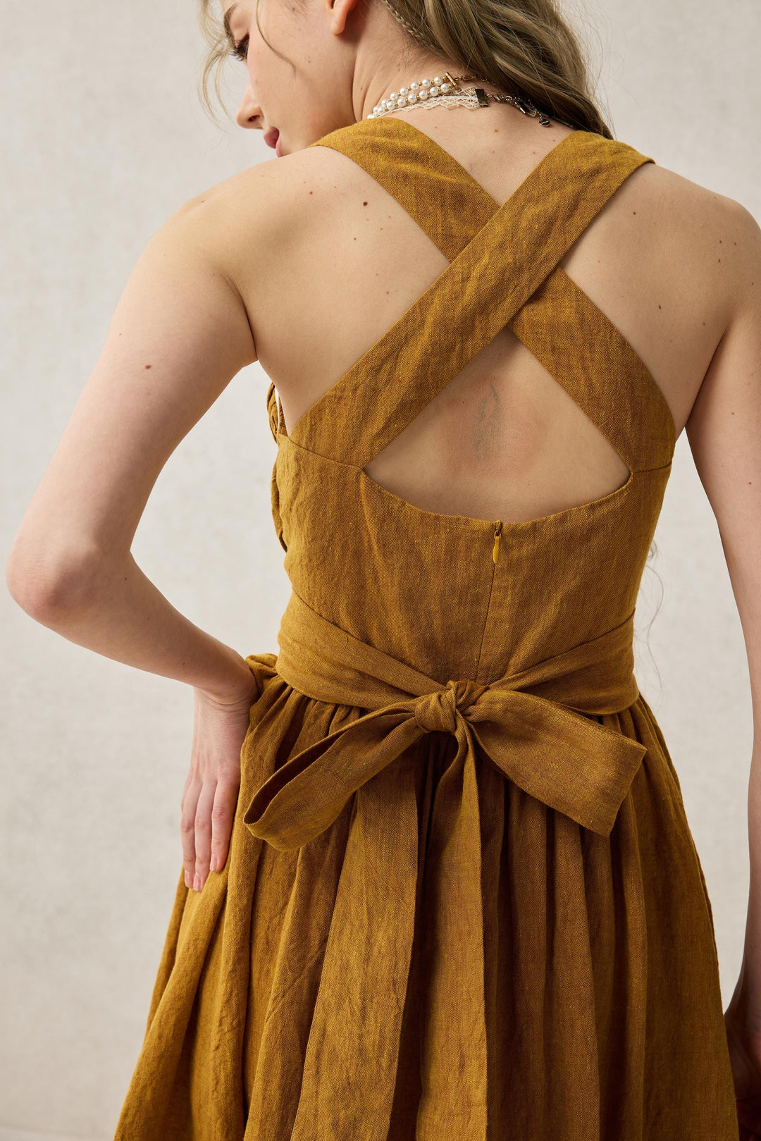 Chloris 19 |cross back linen dress