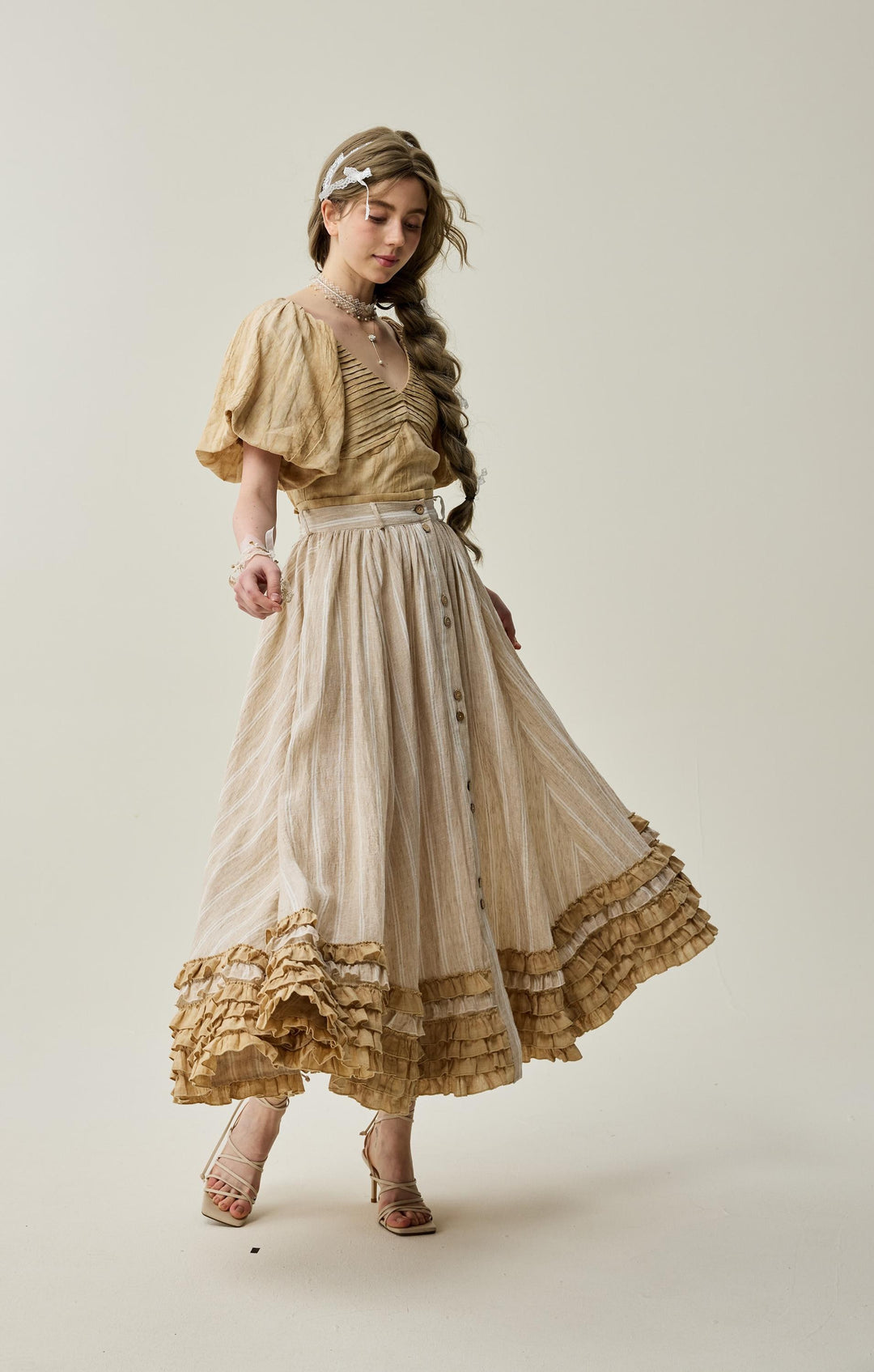 Dorothy 27 | Ruffled maxi linen skirt