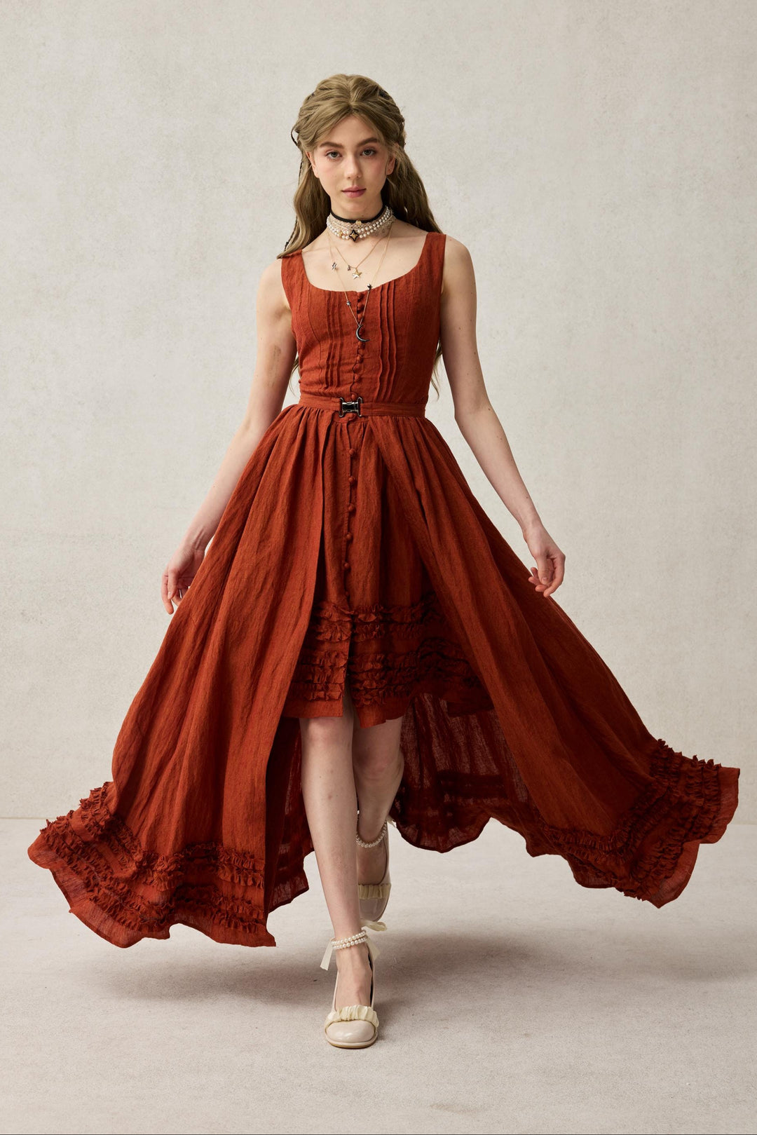 Wearable Poetry 17 | Ruffled linen dress & skirt （2 pieces)