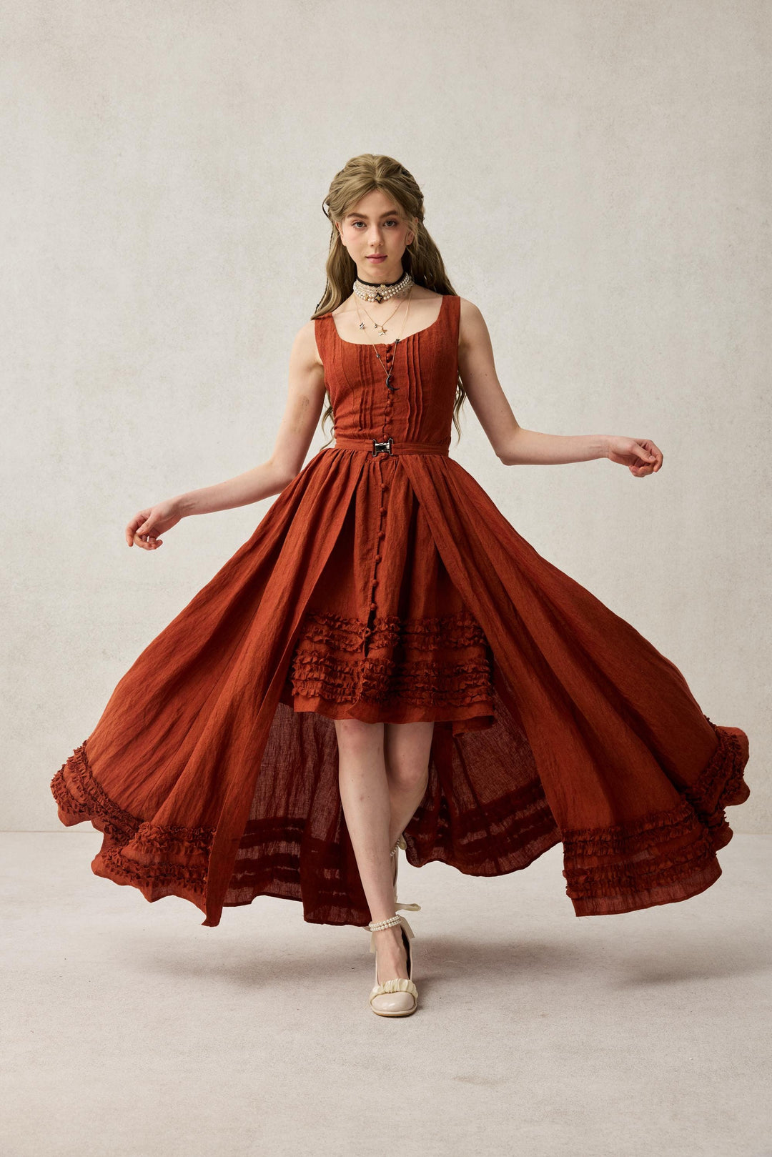 Wearable Poetry 17 | Ruffled linen dress & skirt （2 pieces)