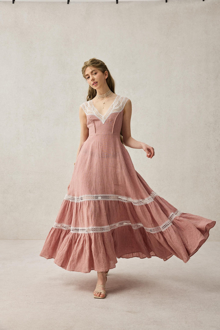 Cherry Tree 25 | Lace Linen flared dress