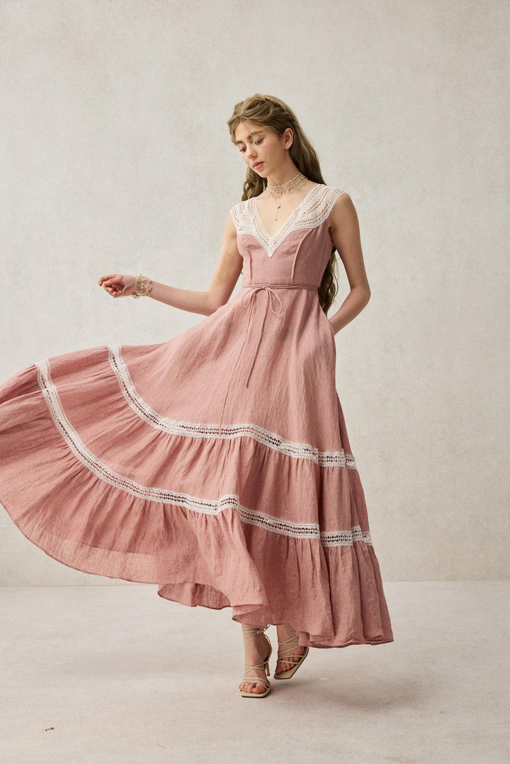 Cherry Tree 25 | Lace Linen flared dress