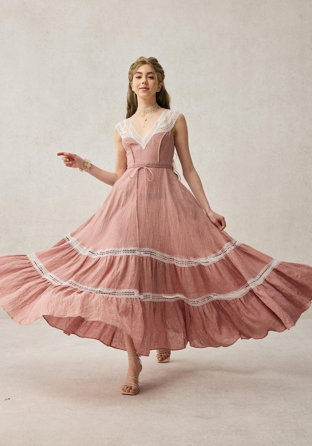 Cherry Tree 25 | Lace Linen flared dress