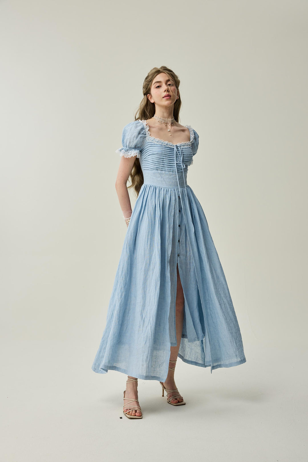 Monet Haze 26 | Fairy layered Linen Dress with pintucks