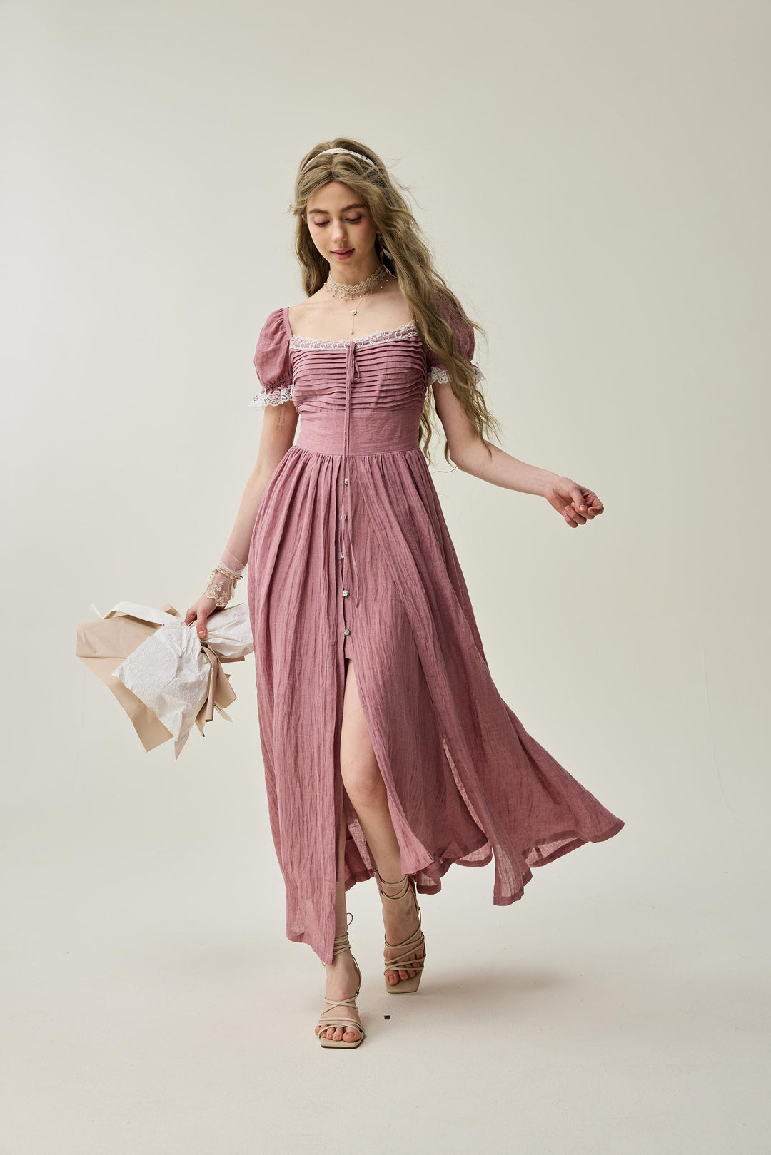 Monet Haze 26 | Fairy layered Linen Dress with pintucks