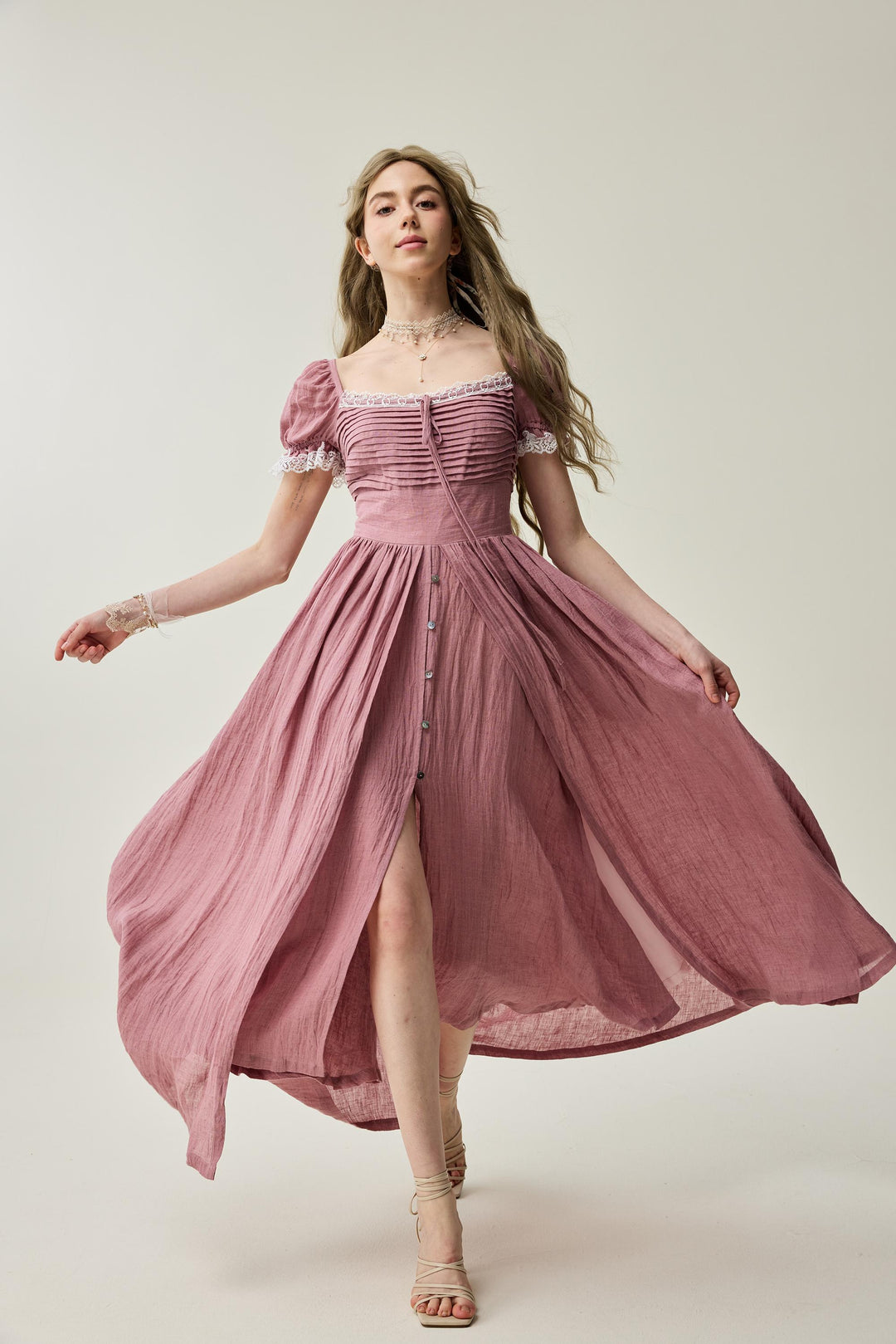 Monet Haze 26 | Fairy layered Linen Dress with pintucks