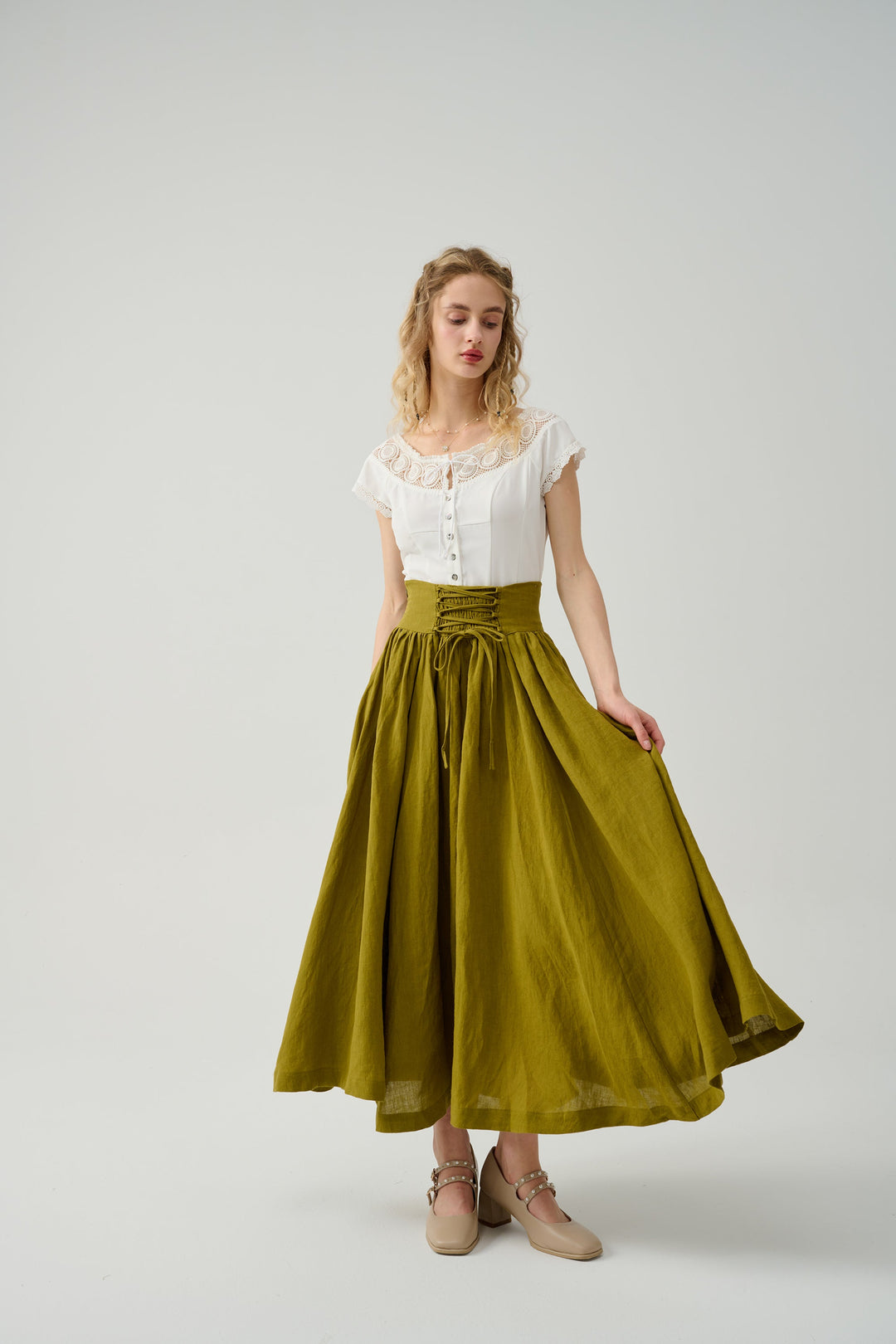 Tea Dance 5 | Lace-up Maxi Linen Skirt