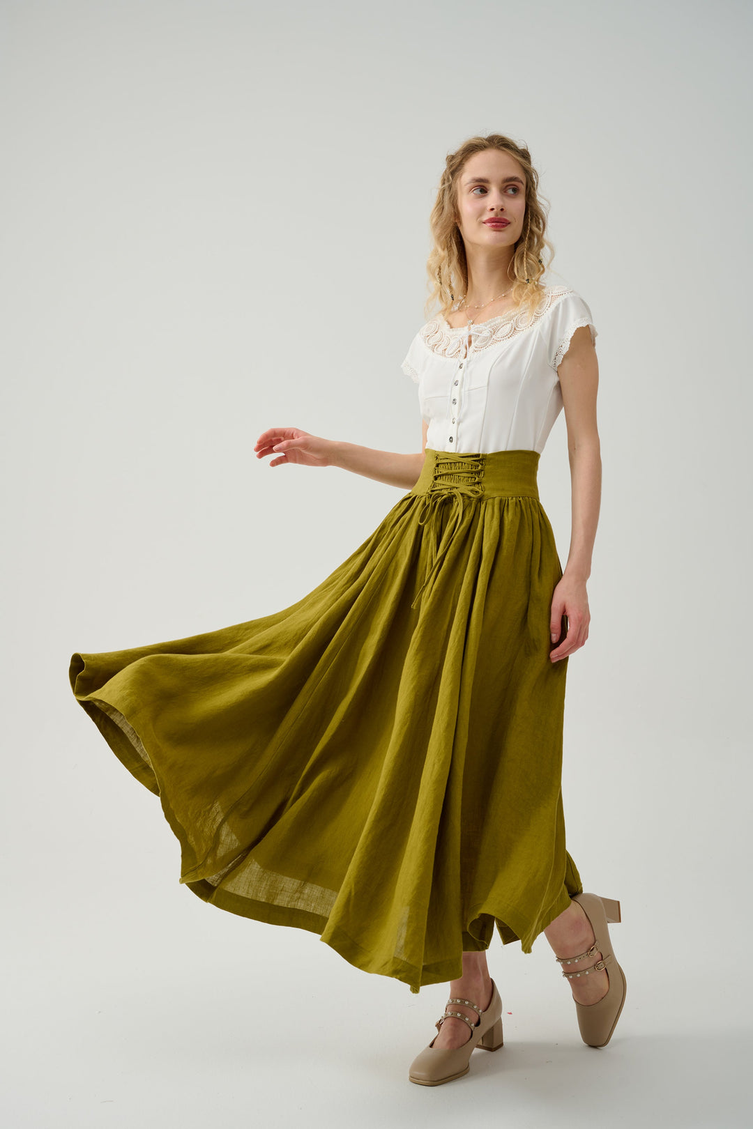 Tea Dance 5 | Lace-up Maxi Linen Skirt