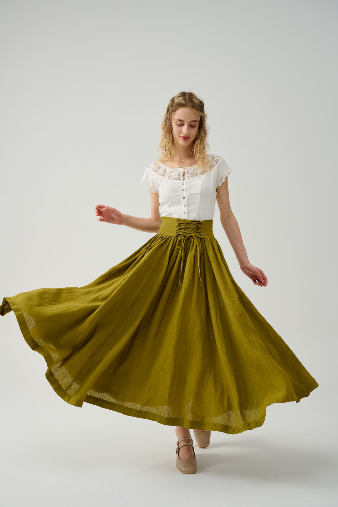 Tea Dance 5 | Lace-up Maxi Linen Skirt