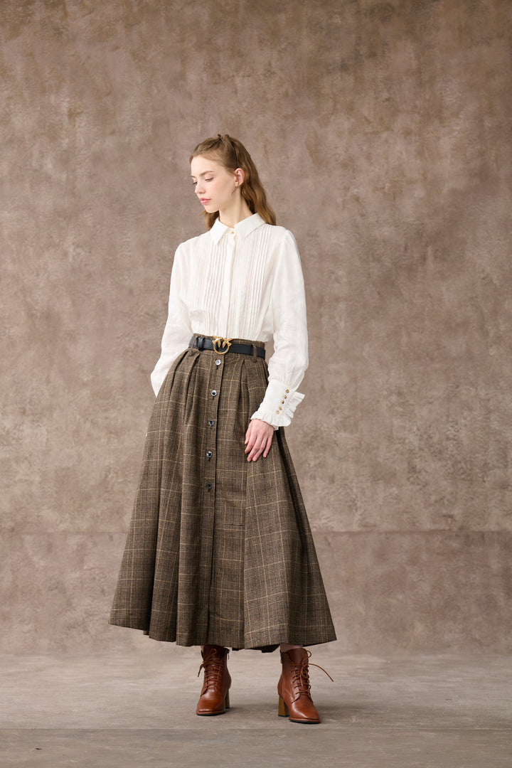 Santal 3 | Retro Plaid Midi Wool Skirt