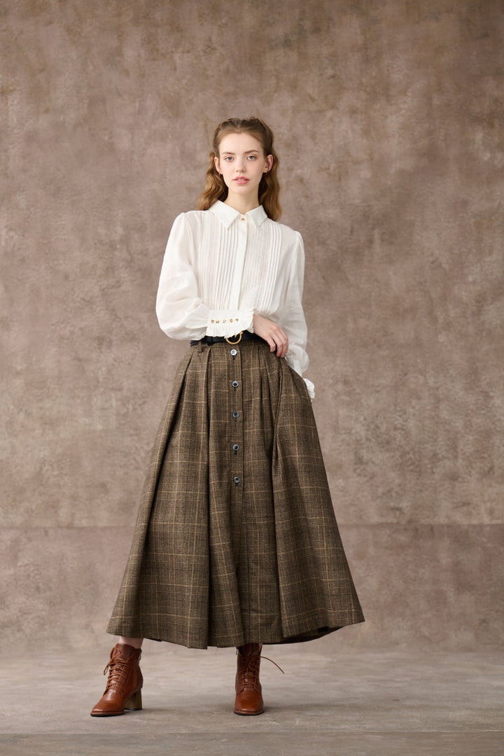 Santal 3 | Retro Plaid Midi Wool Skirt