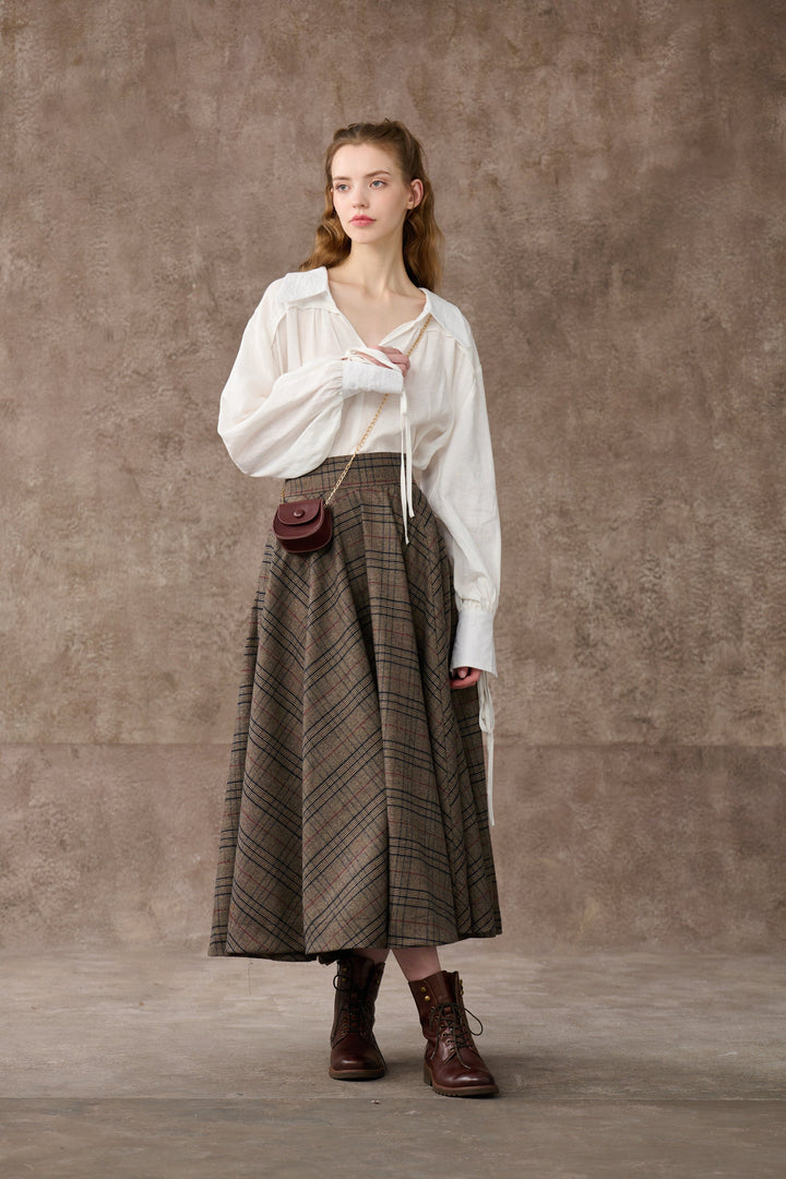 the Great Perhaps 2 | Tartan Wool Skirt in brown