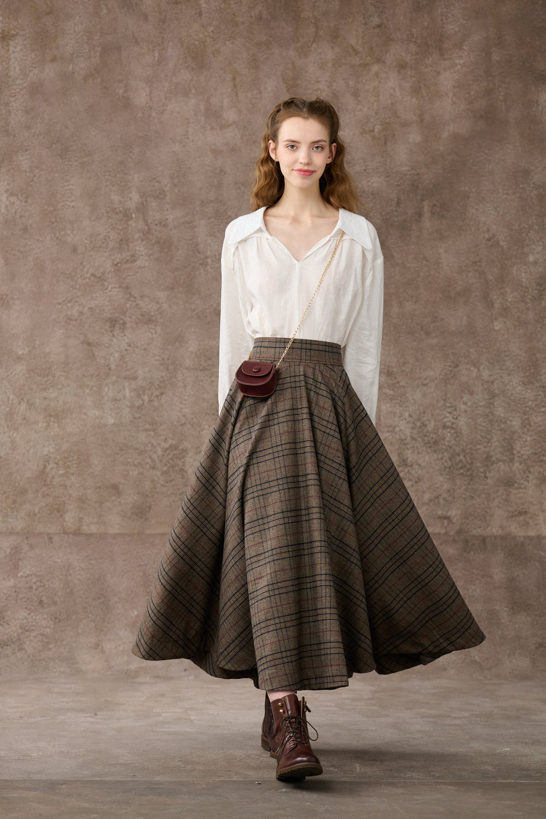 the Great Perhaps 2 | Tartan Wool Skirt in brown