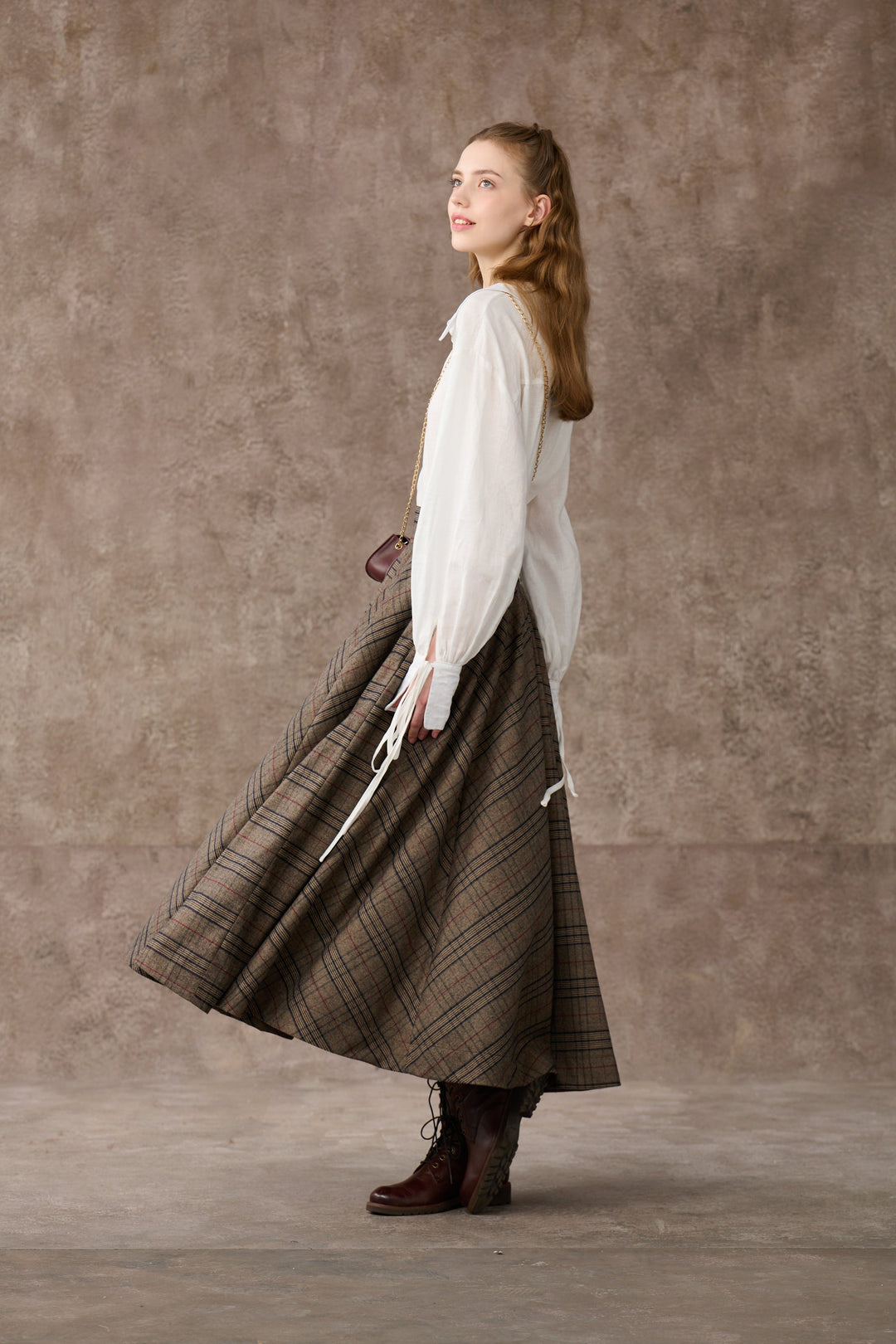 the Great Perhaps 2 | Tartan Wool Skirt in brown