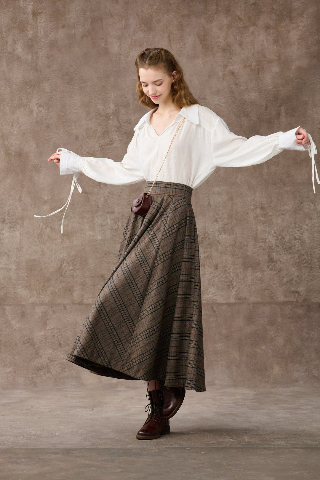 the Great Perhaps 2 | Tartan Wool Skirt in brown