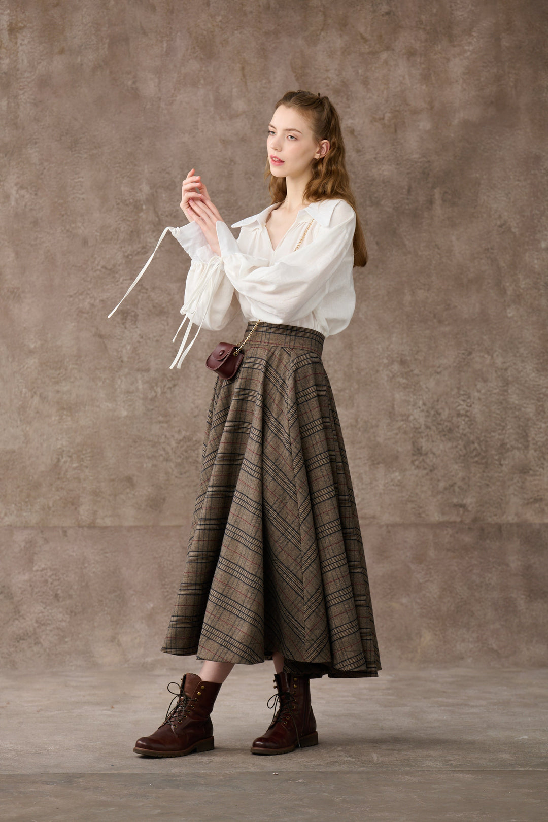 the Great Perhaps 2 | Tartan Wool Skirt in brown