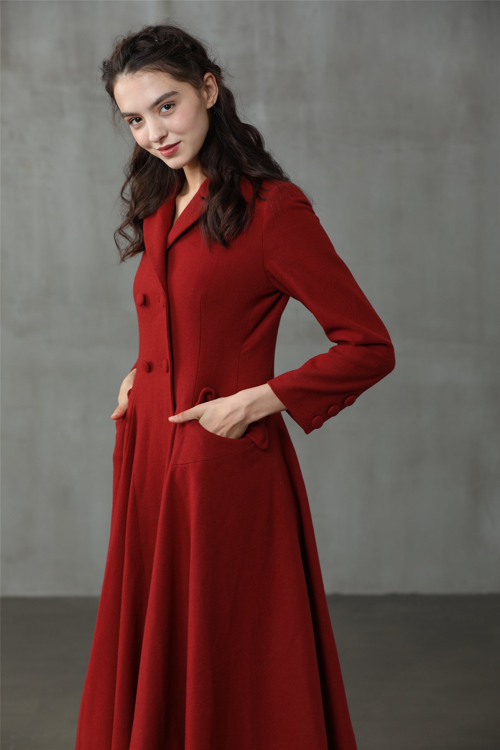 Red wool dress coat on sale