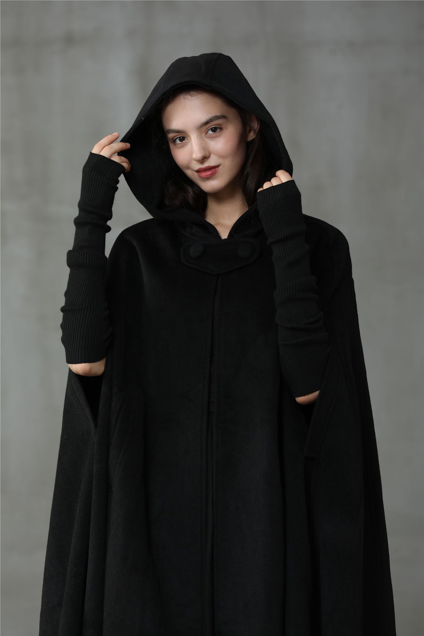 Wool Hooded Coat Cloak, Maxi Hooded Wool Coat Cloak, 100% Wool