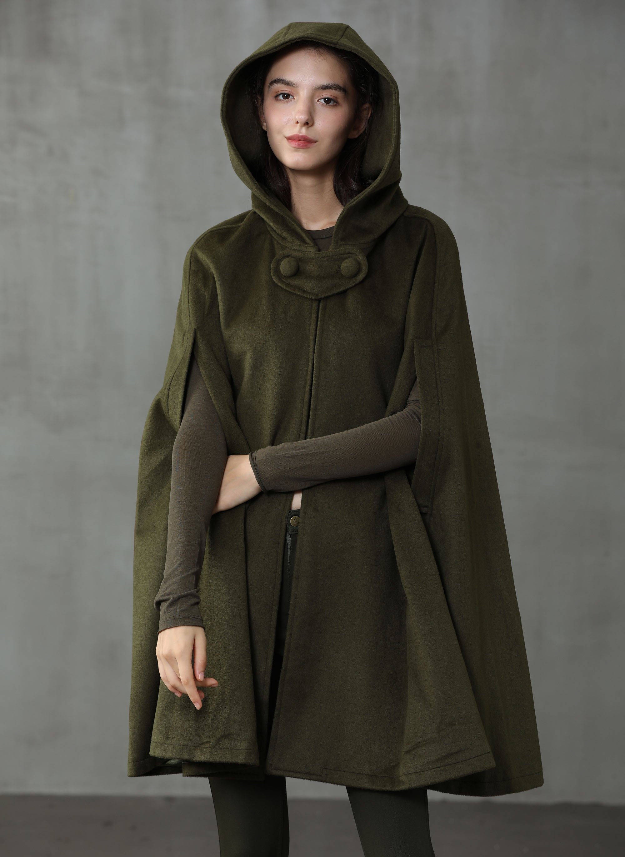 Black store wool coat, Hooded cloak, Winter cape, Jacket women