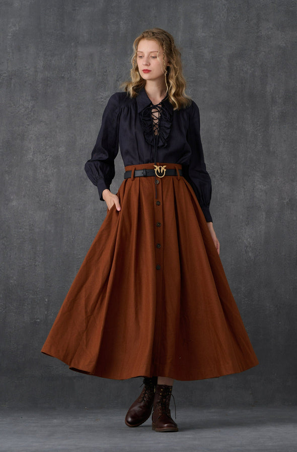 Naomi 33 | buttoned up wool skirt in brown