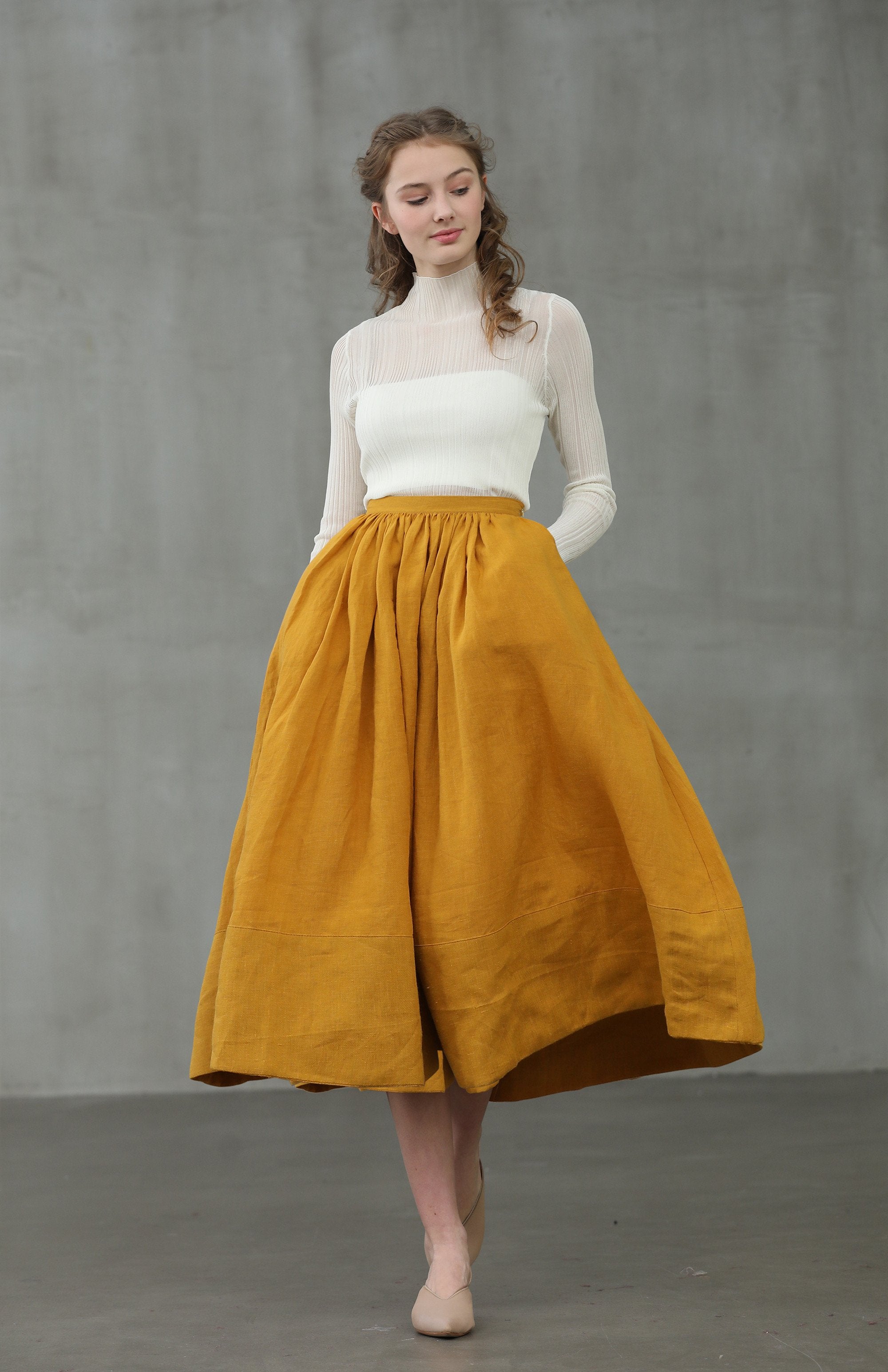 Daisy 03 mustard yellow linen skirt