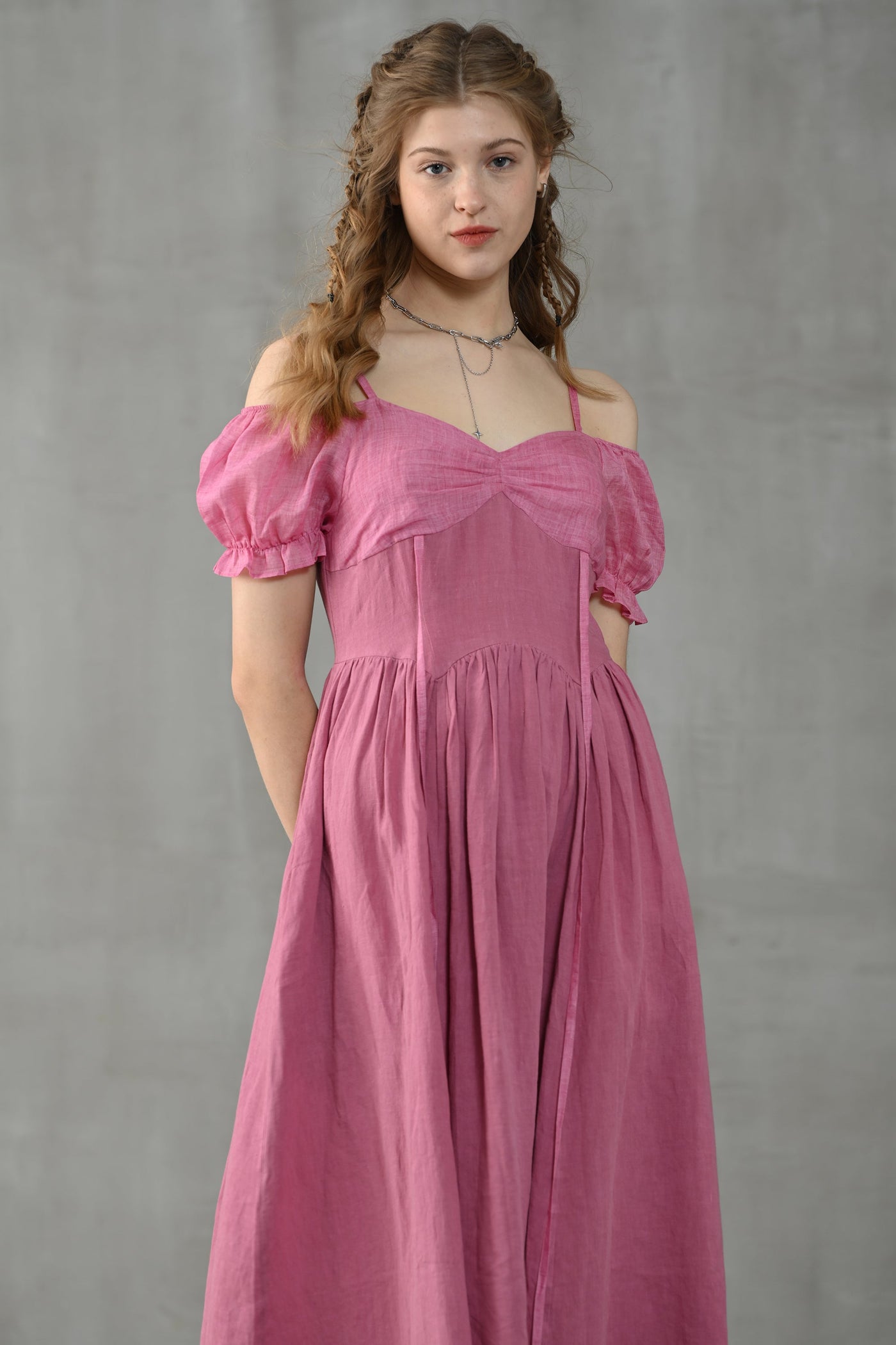 欲しいの morning LINEN dress(pink) sailor ロングワンピース - vsis.lk
