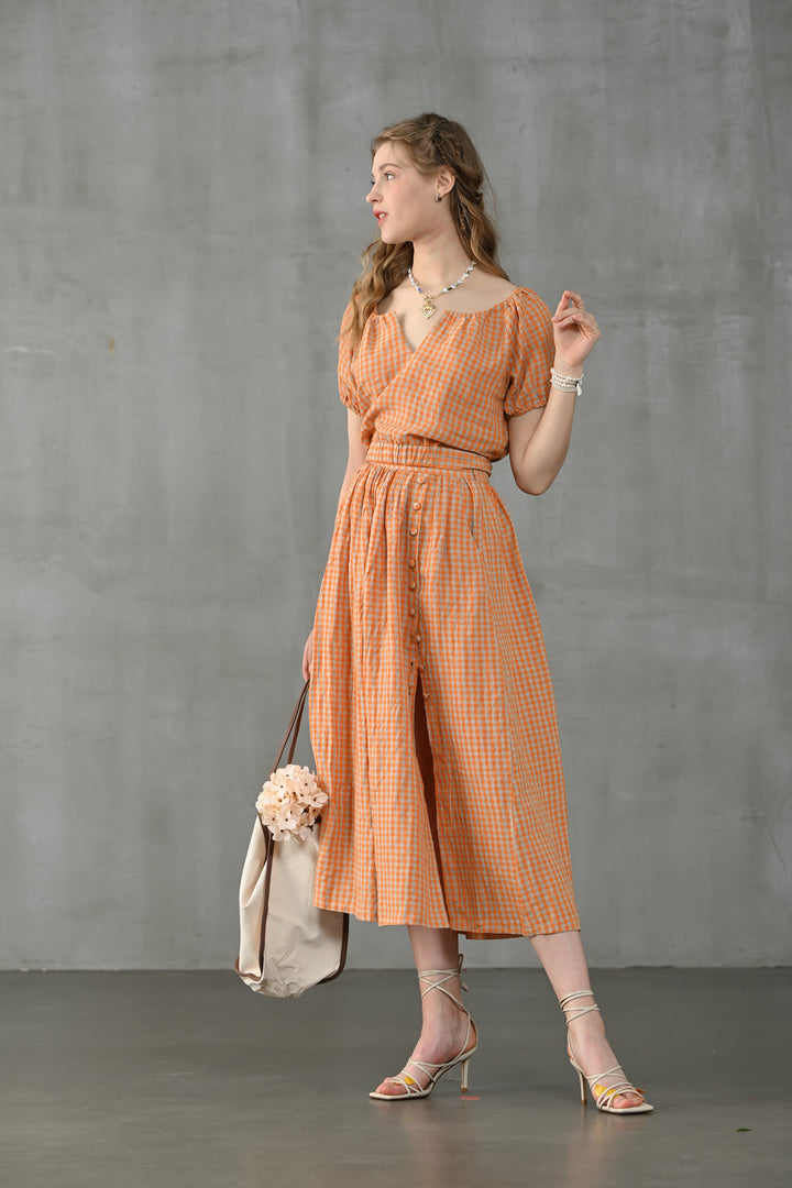 Grace 17 | Plaid 100%  Linen Skirt