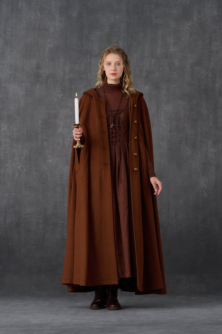 Parini 33 | Maxi Hooded wool coat cloak in olive