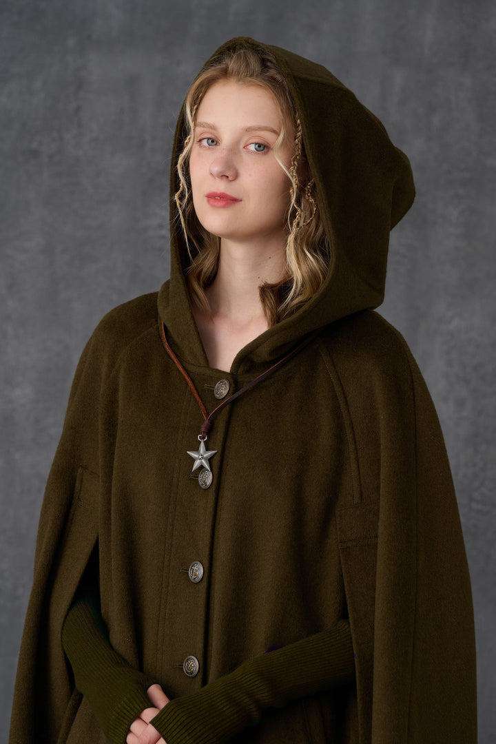 Parini 33 | Maxi Hooded wool coat cloak in olive