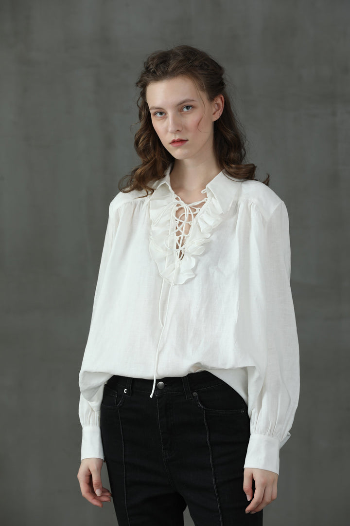 Laurel 13 | Lace-up Linen Blouse Shirt