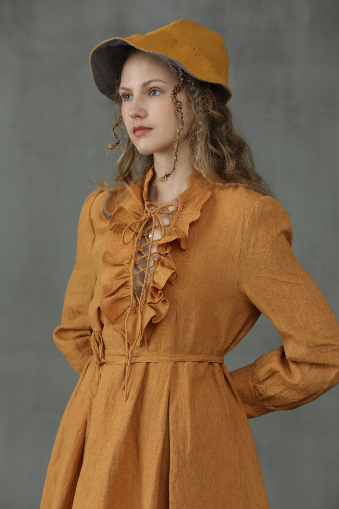 Lady Pearl 17 | Lace-up Linen Dress