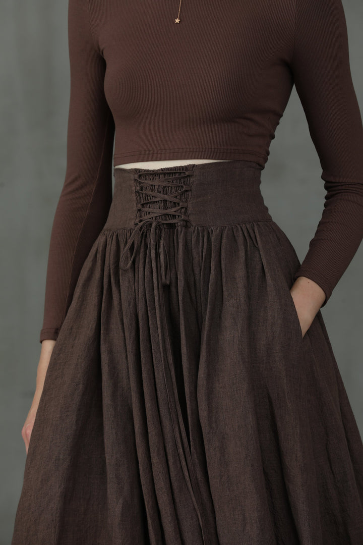 Tea Dance 5 | Lace-up Maxi Linen Skirt