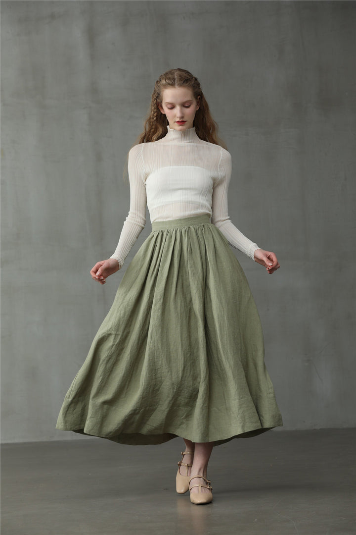 Daisy 03 | Pastel Green Linen Skirt