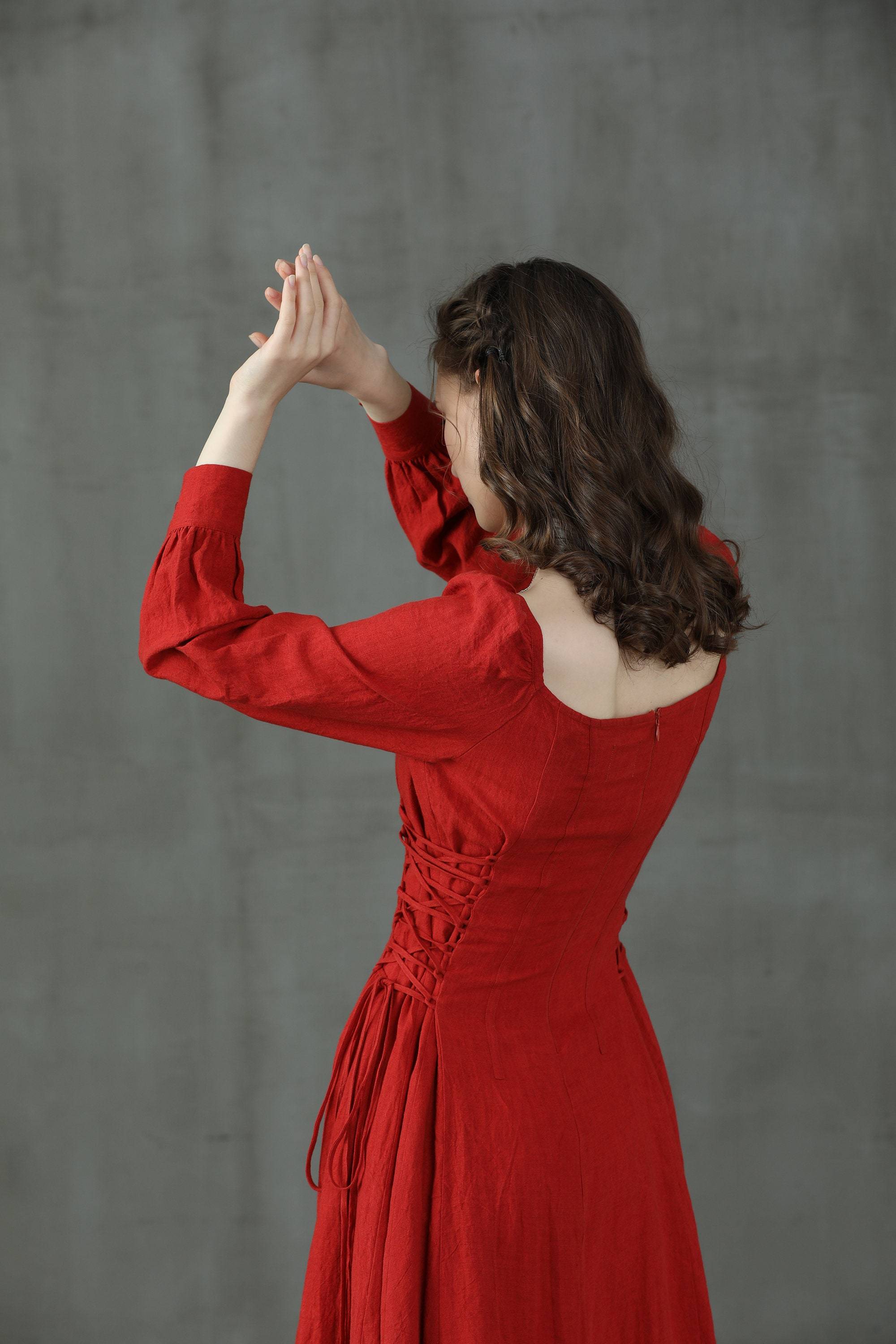 Red linen shops dress