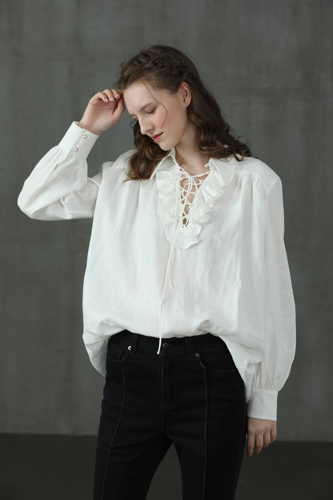 Laurel 13 | Lace-up Linen Blouse Shirt