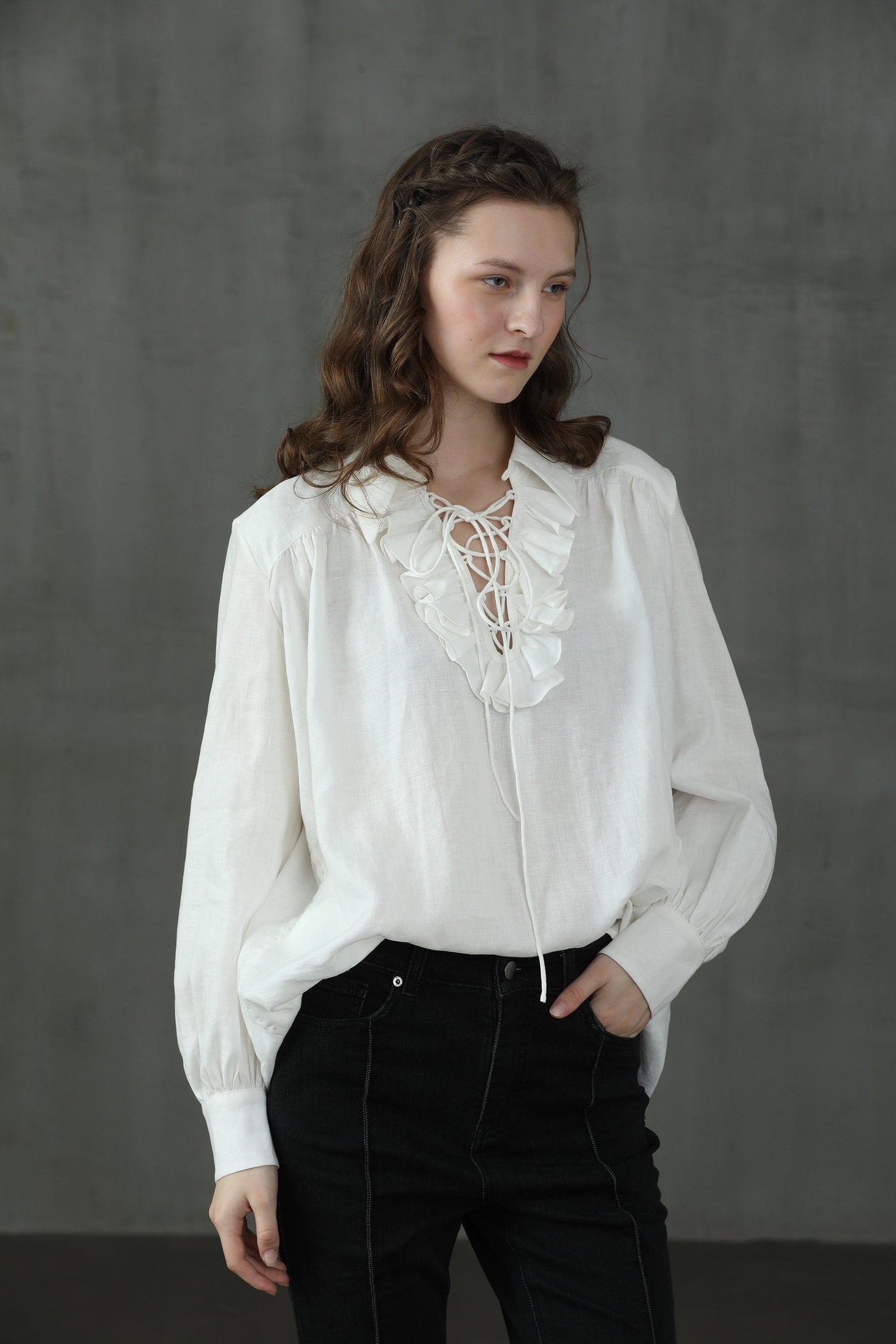 Laurel 13 | Lace-up Linen Blouse Shirt – Linennaive