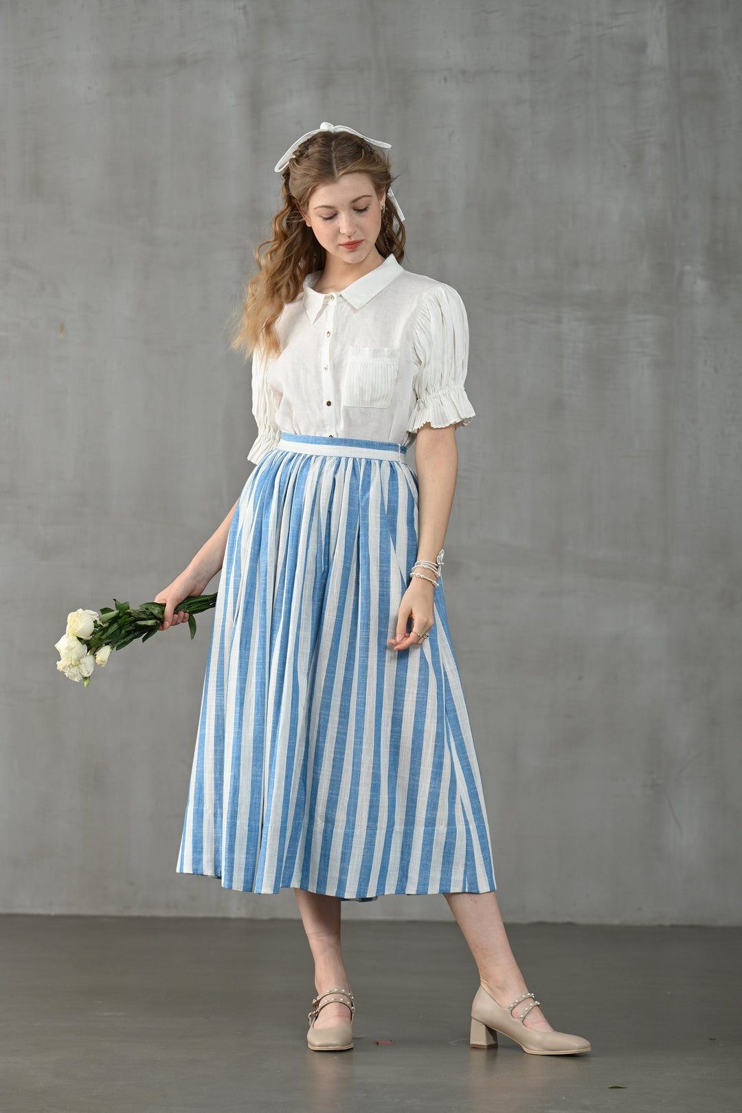 Lily of the valley 11 | Striped linen skirt