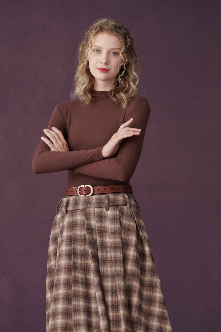 City Exclusives 11 | Check wool skirt in brown