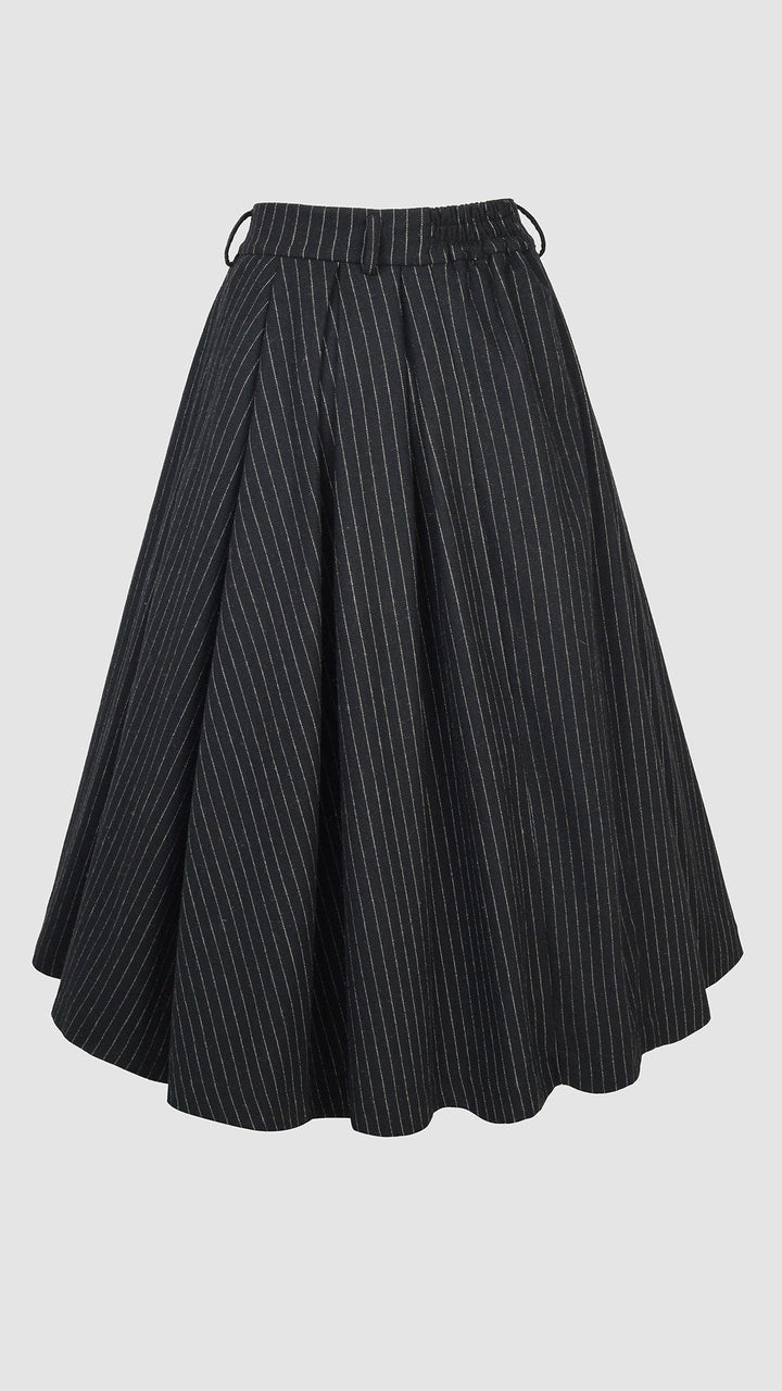 Santal 3 | Striped Wool Skirt in black