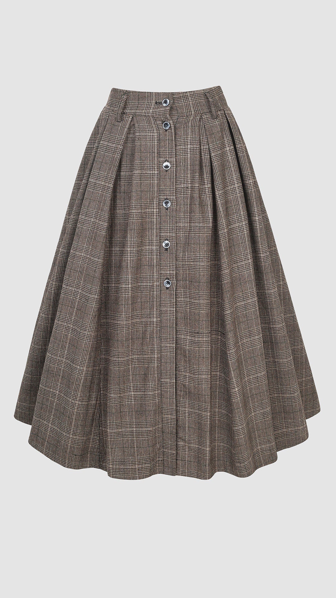 Santal 3 Retro Plaid Midi Wool Skirt